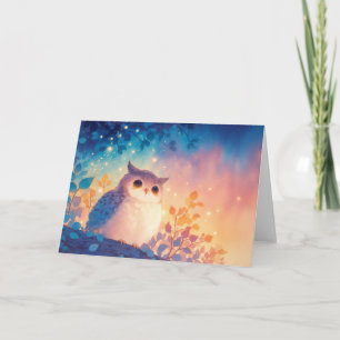 Whimsical Uggla Under En Stjärnklar Glow Kort