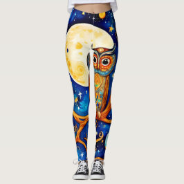 Whimsical Ugglas Celestials: Stjärnor, Måne, Plane Leggings
