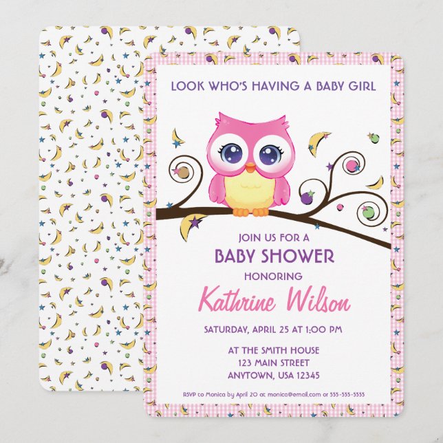 Whimsical Uggle Babyflicka Shower Celestial Doodle Inbjudningar (Fram/baksida)