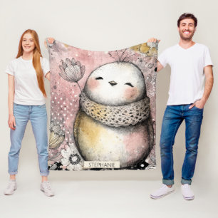 Whimsical Ugglor Floral Akvarellkonst Fleecefilt