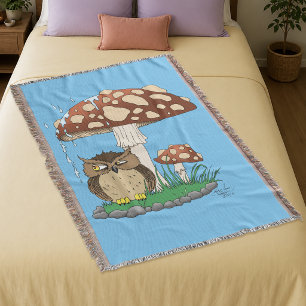 Whimsical Ugglor Svamp Regn Dusch Blå Filt