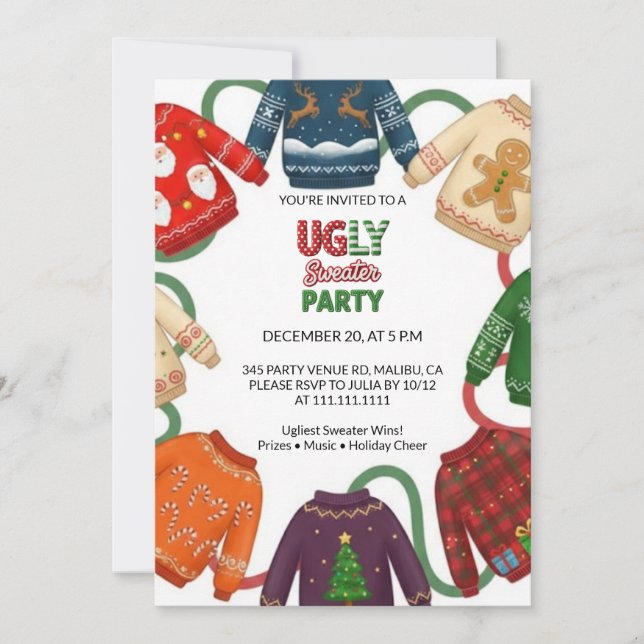 Whimsical Ugly Sweater Holiday Christmas Party  Inbjudningar (Framsida)