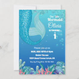 Whimsical Under the Sea Mermaid flicka 1-årsdag Inbjudningar