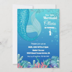 Whimsical Under the Sea Mermaid flicka 1-årsdag Inbjudningar