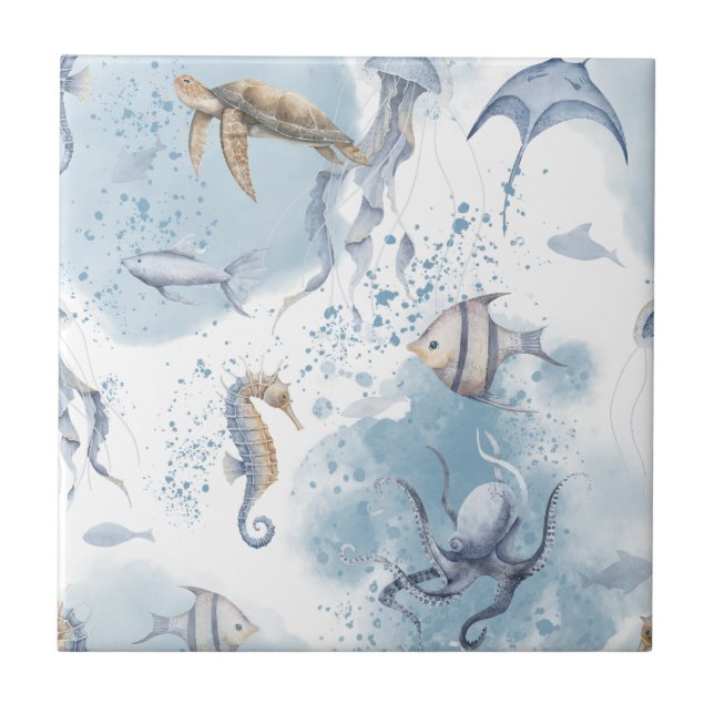 Whimsical Underwater World – Sea Creatures Pattern Kakelplatta (Framsidan)