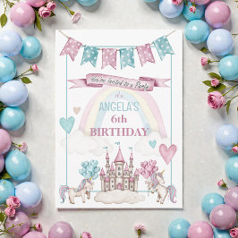 Whimsical Unicorn Castle Birthday  Invitation Inbjudningar