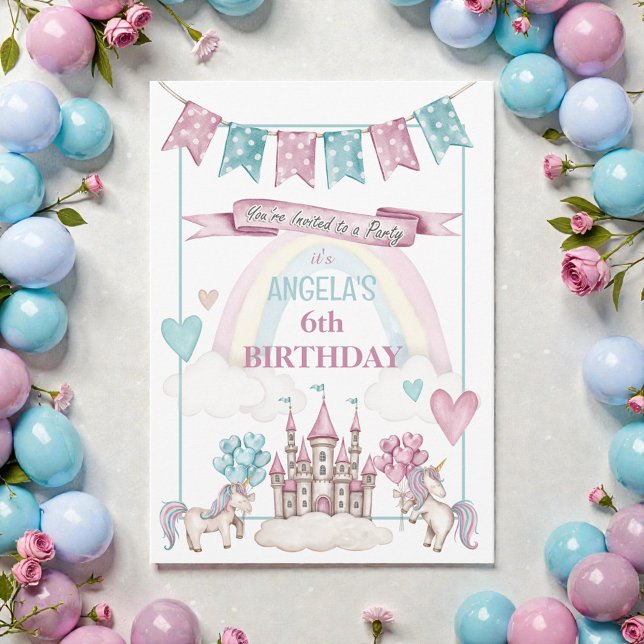 Whimsical Unicorn Castle Birthday  Invitation Inbjudningar (Skapare uppladdad)