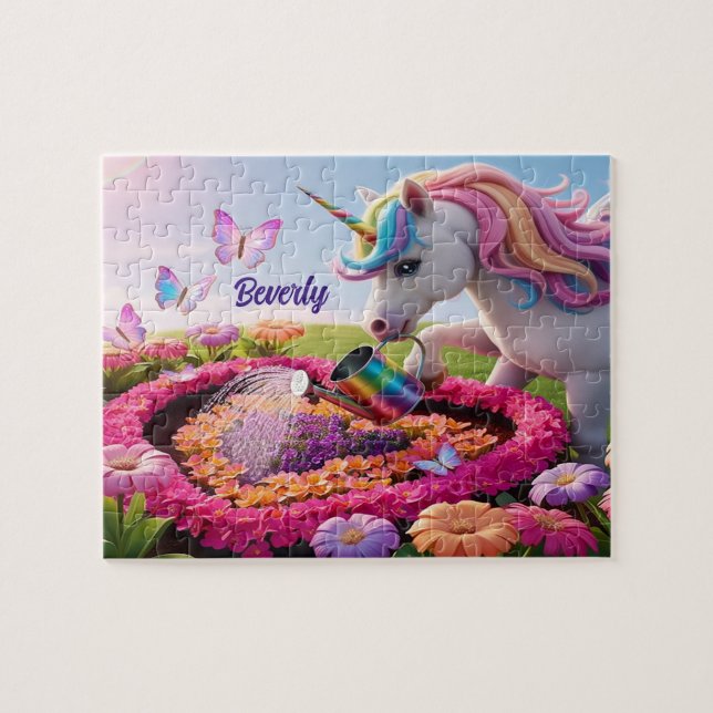 Whimsical Unicorn Garden Art, Magical Butterfly  Pussel (Horisontell)