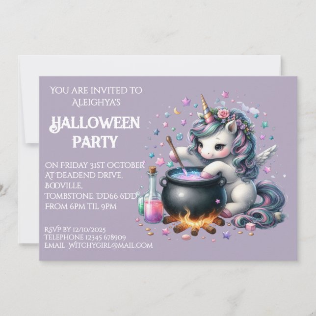 Whimsical Unicorn Halloween fest-inbjudan Inbjudningar (Framsida)