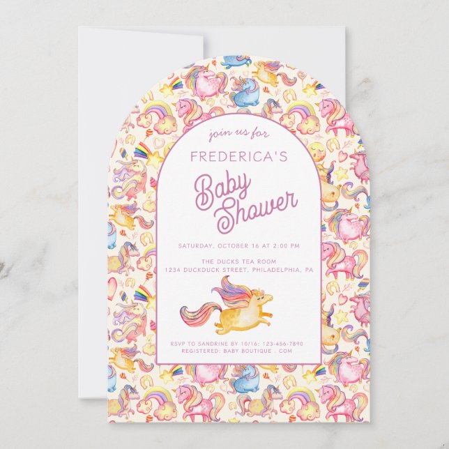 Whimsical Unicorns Baby Shower Invitation Inbjudningar (Framsida)