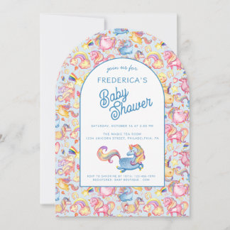 Whimsical Unicorns Boy Baby Shower Invitation Inbjudningar