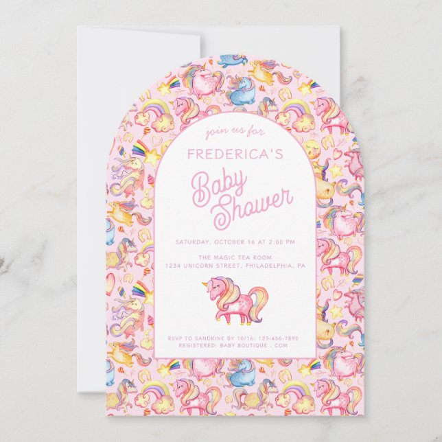 Whimsical Unicorns Girl Baby Shower Invitation Inbjudningar (Framsida)