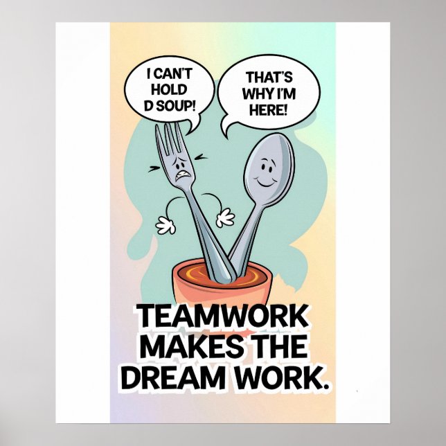 "Whimsical Utensil Teamwork Quote Kitchen Poster" Poster (Framsidan)