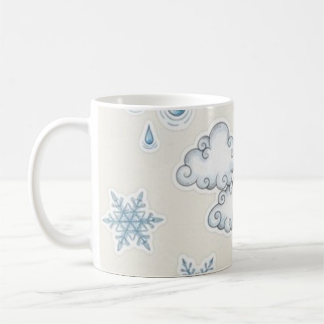 Whimsical Väderikoner – Sol Moln Regn och Snö Kaffemugg (Vänster)