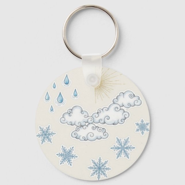 Whimsical Väderikoner – Sol Moln Regn och Snö Nyckelring (Framsida)