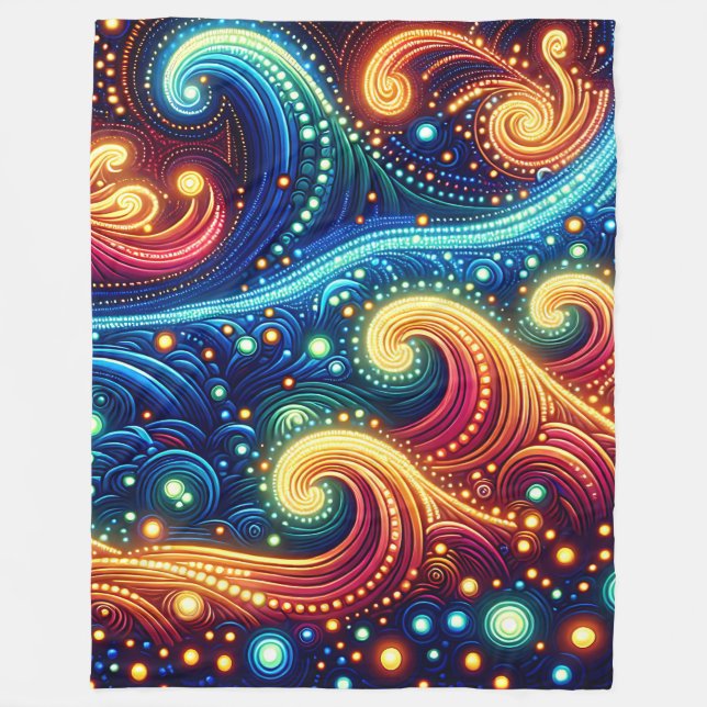 "Whimsical Vågar - Vibrant Ocean Art" Fleecefilt (Framsidan)