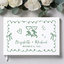 Whimsical Vågig Ram Bröllop Handritad Gästböcker