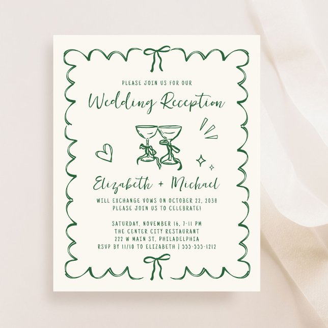 Whimsical Vågig Ram Bröllopsmottagning Inbjudan (From private vows to a grand party - invite family and friends to celebrate your marriage!)