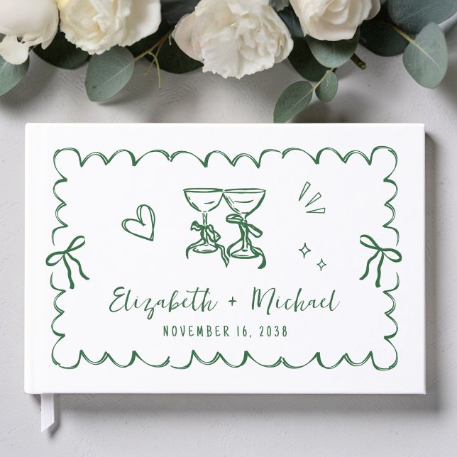 Whimsical vågram bröllop handritad gästböcker (Whimsical Wavy Frame Hand Drawn Wedding Guest Book)