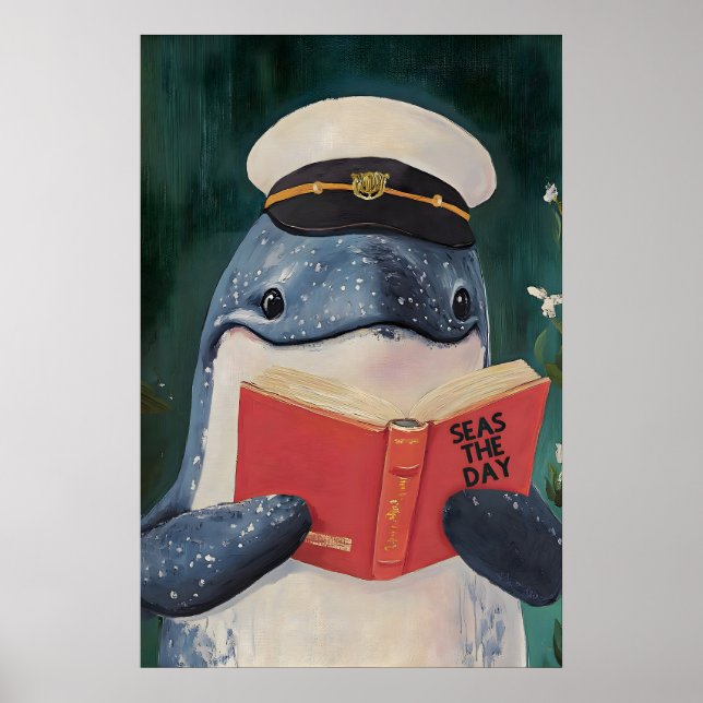Whimsical Val Läsande 'Seas the Day' Konsttryck Poster (Framsidan)