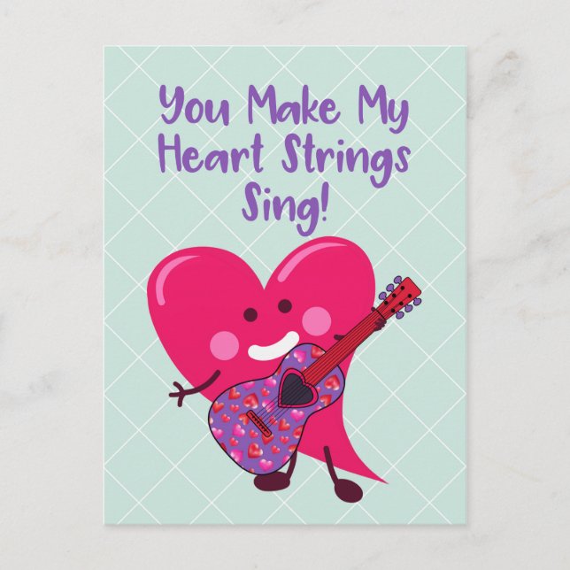 Whimsical Valentine Day | Heart Guitar Helg Vykort (Framsida)