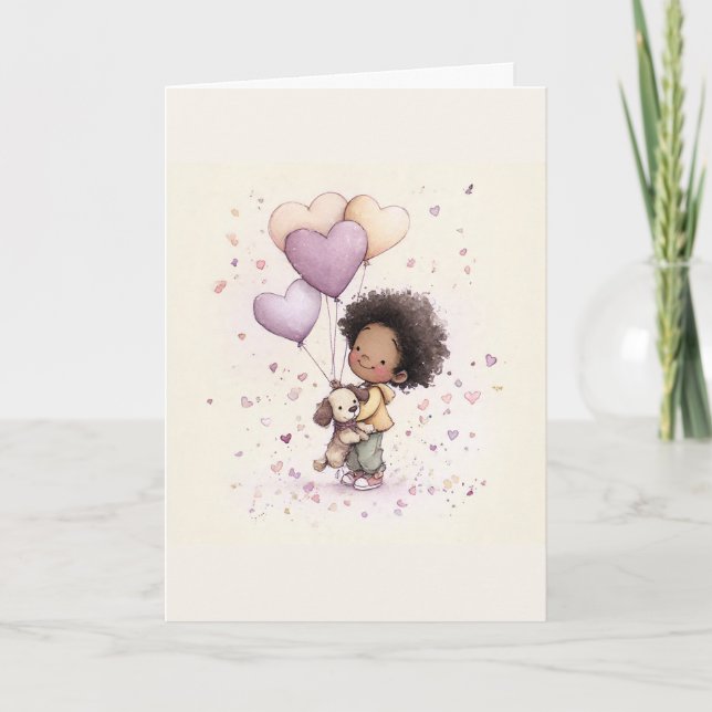 Whimsical Valentine Greeting Card – Watercolor Helgkort (Framsida)