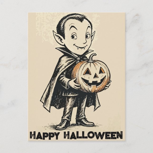 Whimsical Vampire with Pumpkin Helg Vykort (Framsida)