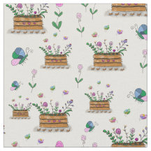 Whimsical Vår Basket of Flowers Fabric