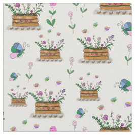 Whimsical Vår Basket of Flowers Fabric Tyg