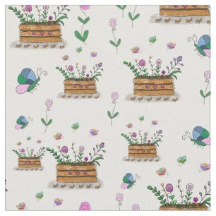 Whimsical Vår Basket of Flowers Fabric Tyg