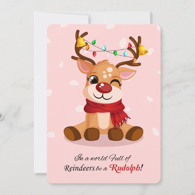 Whimsical Var en Rudolf Ren Quote Julbelysning Julkort (Framsida)
