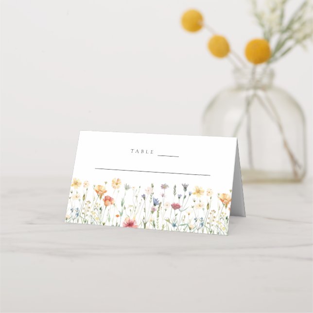 Whimsical vår vildblomma bröllop placeringskort (Framsida)