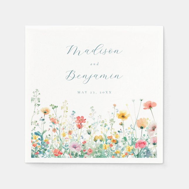 Whimsical Vår Wildblomma Bröllop Pappersservett (Framsidan)