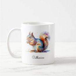 Whimsical Vattenfärg Ekorre Personligt Namn Kaffemugg