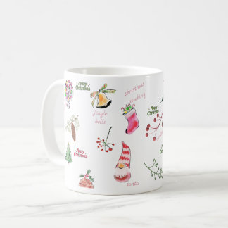 Whimsical Vattenfärg Jul Holiday Mönster Kaffemugg