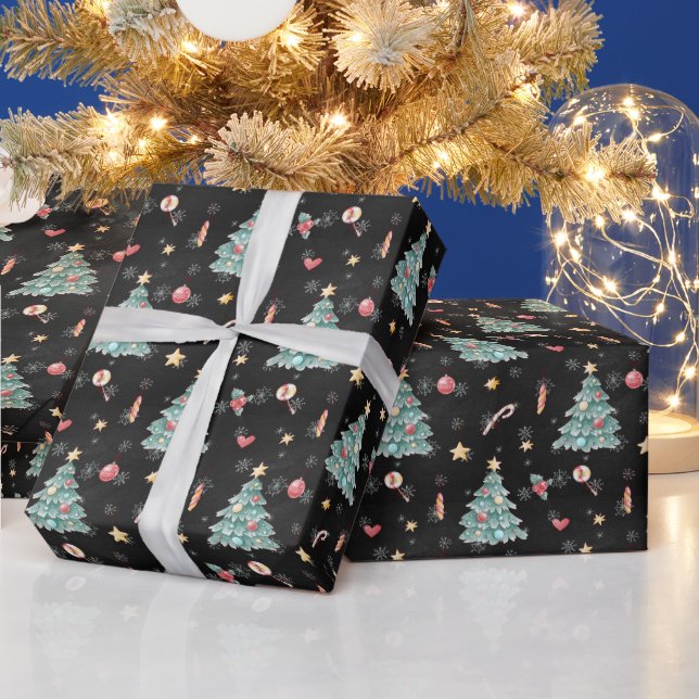 Whimsical Vattenfärg Julgran Presentpapper (Helgdagar)