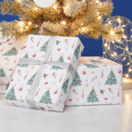 Whimsical Vattenfärg Julgran Presentpapper