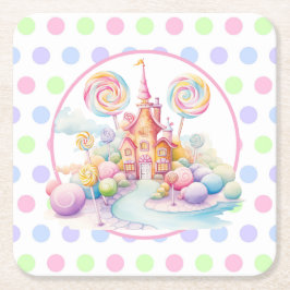 Whimsical Vattenfärg Pastell Candyland Födelsedag Underlägg Papper Kvadrat