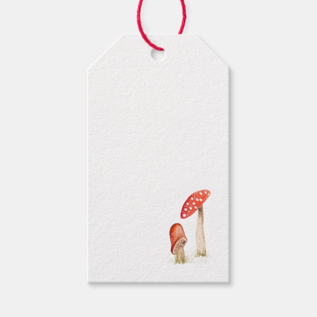 Whimsical Vattenfärg Skogssvamp Presentetikett (Framsidan)