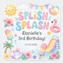 Whimsical Vattenfärg Splish Splash Födelsedag  Fyrkantigt Klistermärke