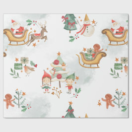 Whimsical Vattenfärg Tomte Elver Mönster Presentpapper