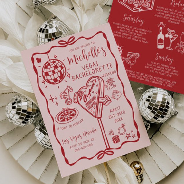 Whimsical Vegas Bachelorette Helg Itinerary Inbjudningar (Skapare uppladdad)