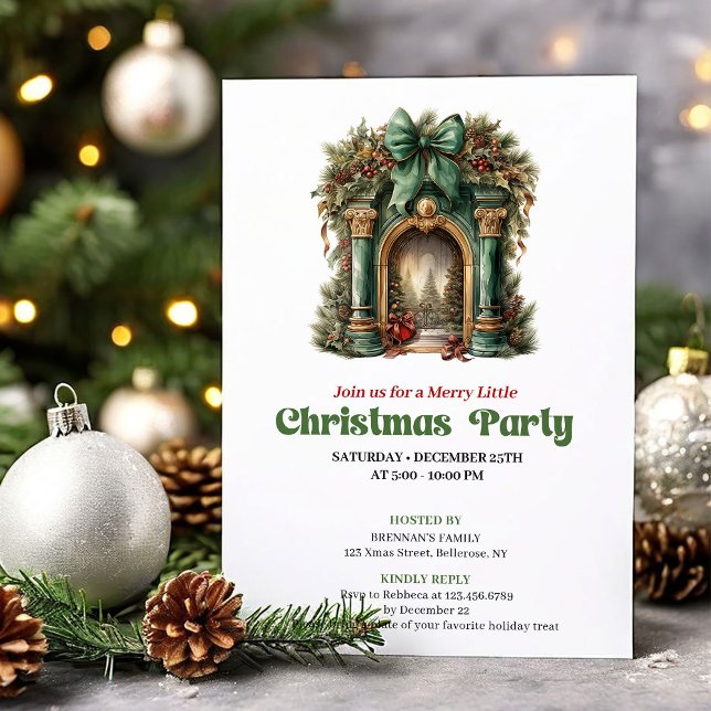 Whimsical Victorian Christmas fireplace party  Inbjudningar (Whimsical Victorian Christmas fireplace party Invitation)