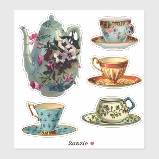 Whimsical Victorian Tea Set Klistermärken (Ark)