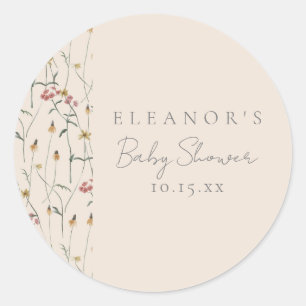 Whimsical Vildblomma Blommig Anpassad Baby Shower Runt Klistermärke