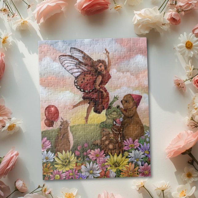 Whimsical Vildblomma Fairy Avsked med Djuren Pussel (Skapare uppladdad)