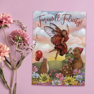 Whimsical Vildblomma Fe och Djur Farväl Kort