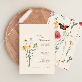 Whimsical Vildblomma Fjäril Bröllopsdetaljer Tilläggskort