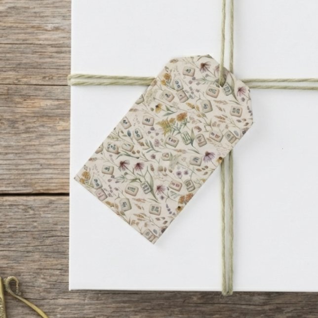 Whimsical Vildblomma Mahjong Brick Trädgård Presentetikett (Whimsical wildflower mahjong gift tag for a nature lover's birthday.)