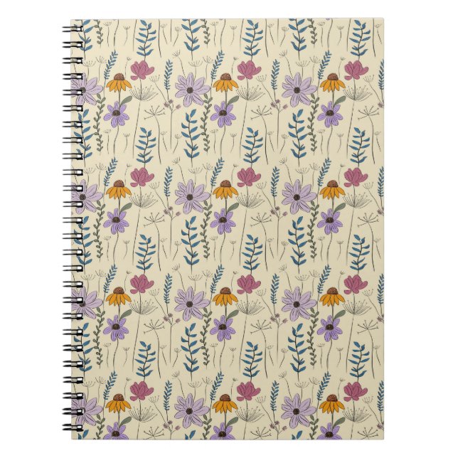 Whimsical Vildblomma Sömlöst Mönster Anteckningsbok (Framsidan)